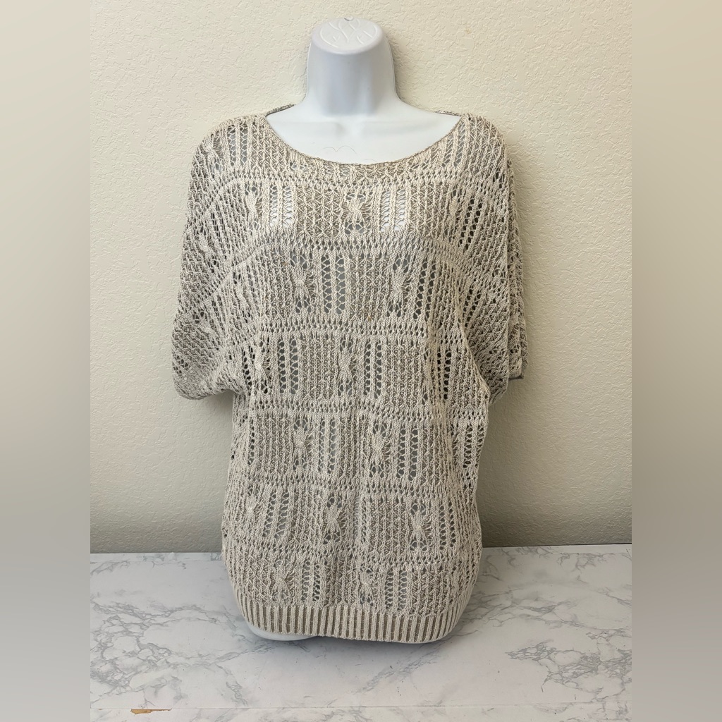 Jeanne Pierre Short Sleeve Knit Sweater Size S Cotton Beige Pullover Vintage Jeanne Pierre Short Sleeve Knit Sweater Size S Cotton Beige Pullover Vintage